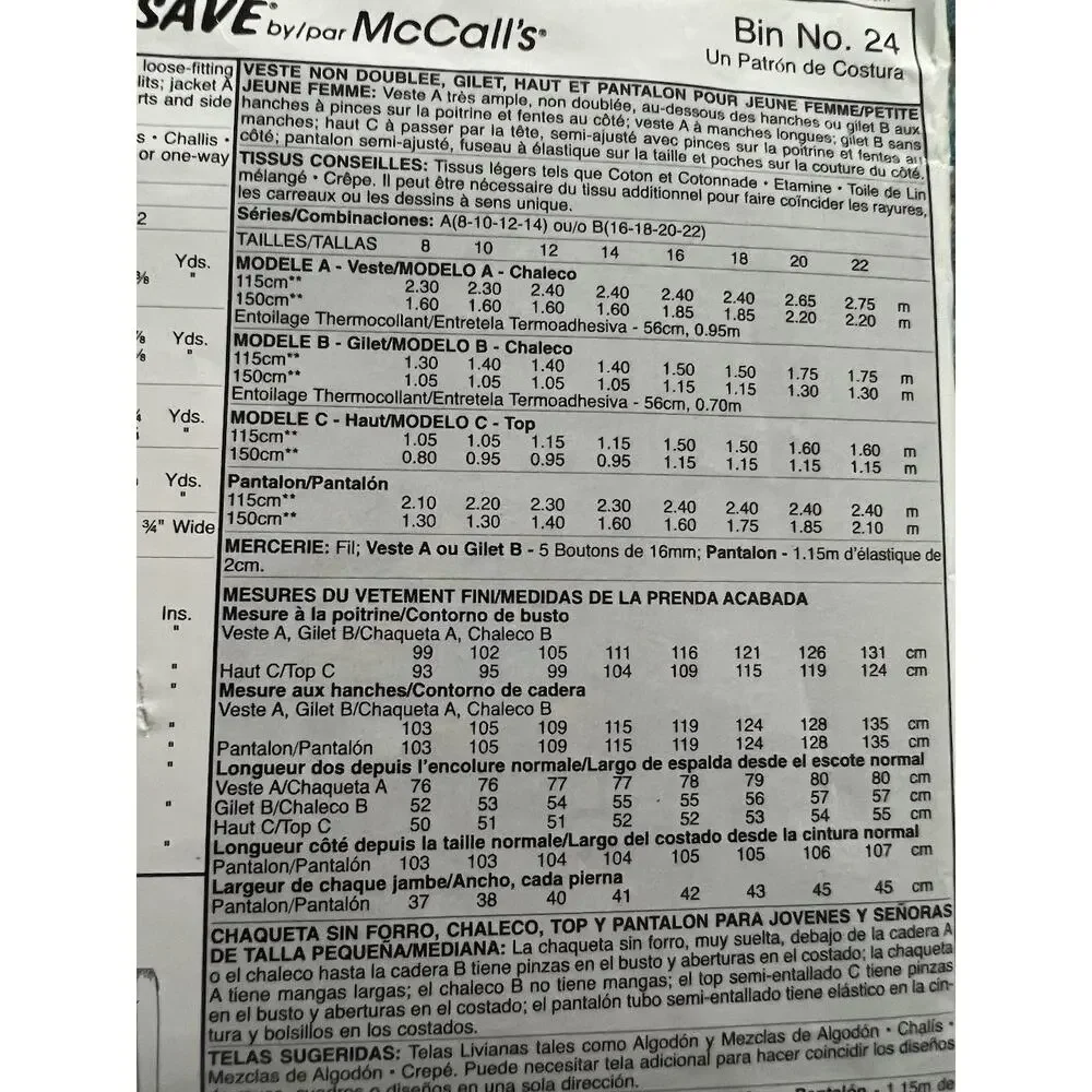 McCalls pattern 4347 tank top vest shacket elastic waist pants